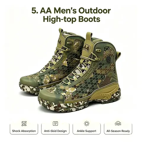 5.AA Men's Wide High-Top Trail Hiking Shoes - Durable Dry Suede Mesh & Lightweight Synthetic Upper, Lace Closure, Breathable Non-Slip MD Soles, Trail Protection, Adventure Ready, Aggressive All-Terrain Off-Road Design, Firm Fit for Hunting & Casual Wear