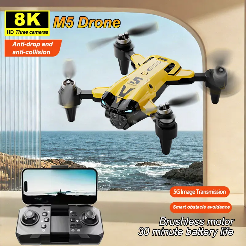 Pro 8K HD Drone with 3 Cameras, GPS Auto Return, Follow Me Mode, 5G Video Transmission, Long Battery Life, Foldable RC Drone for Vlogging & Travel