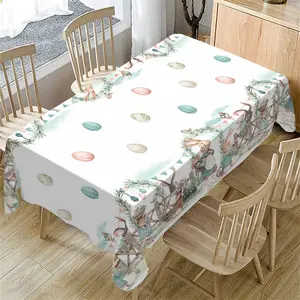 1 Pc Easter Rectangle Tablecloth, Easter Cute Bunny Eggs Pattern Tablecloth, Holiday Kitchen Dining Table Decor For Home Party Picnics & Dinners Decor Easter Decorations