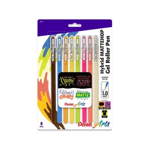 Pentel Arts Hybrid MATTEHOP Gel Roller, 1.0mm, NEW Assorted Colors, 8-Pk