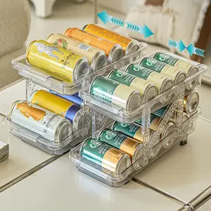 HYGRAD BUILT TO SURVIVE Clear Expandable Soda Can Organizer For Pantry, 13.77” D x 9. 37” W x 6.41” H Stackable Beverage Pop Can Holder Dispenser For Refrigerator, Kitchen Storage Holds 10 Cans