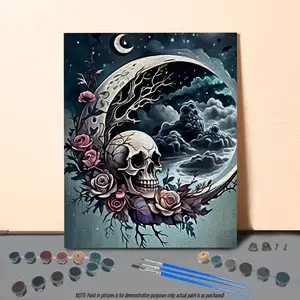 Skull & Moon Pattern Painting By Numbers Kit, 1 Set DIY Frameless Paint By Numbers Kit for Gifts, Wall Art Decoration for Home Living Room Bedroom