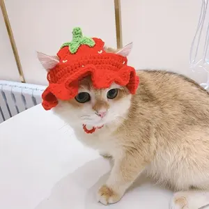 Handmade Knitted Dog Hat, Cute Strawberry Design Pet Hat, Fun Transformation Hat for Dogs & Cats, Pet Costume Accessories