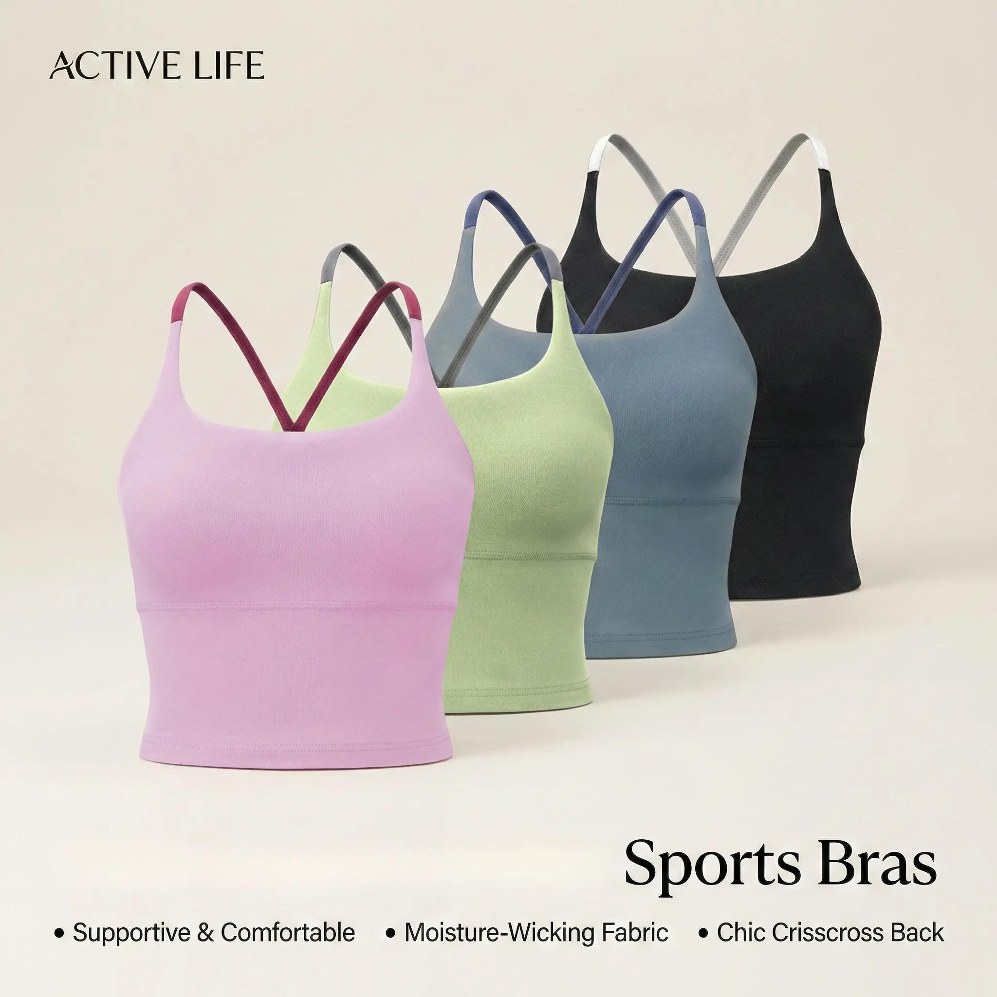 [4pcs]Sporty Women's Plain Criss Cross Sports Bra, Comfort and Durability Sports Crop Cami Top, Ladies Sportswear for Indoor Outdoor Wear, Gym Clothes Cropped Activewear Yoga Activewear sports bra sports bra for women Workout Ribbed