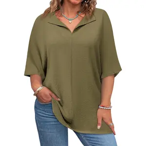 Imily Bela Curve Womens 2025 Plus Size Tops Short Sleeve V Neck Tee Blouse Summer Loose Fit Casual Tunic Top XL-5XL