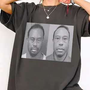 Tiger Woods Mugshot Shirt, Golf Legend Tee, Vintage Golf 2026 Shirt, Sports Icon Tee, Golf Fan Gift Cotton Fabric Crew Neck Short Sleeve Vintage Streetwear Trendy Top For Men For Women