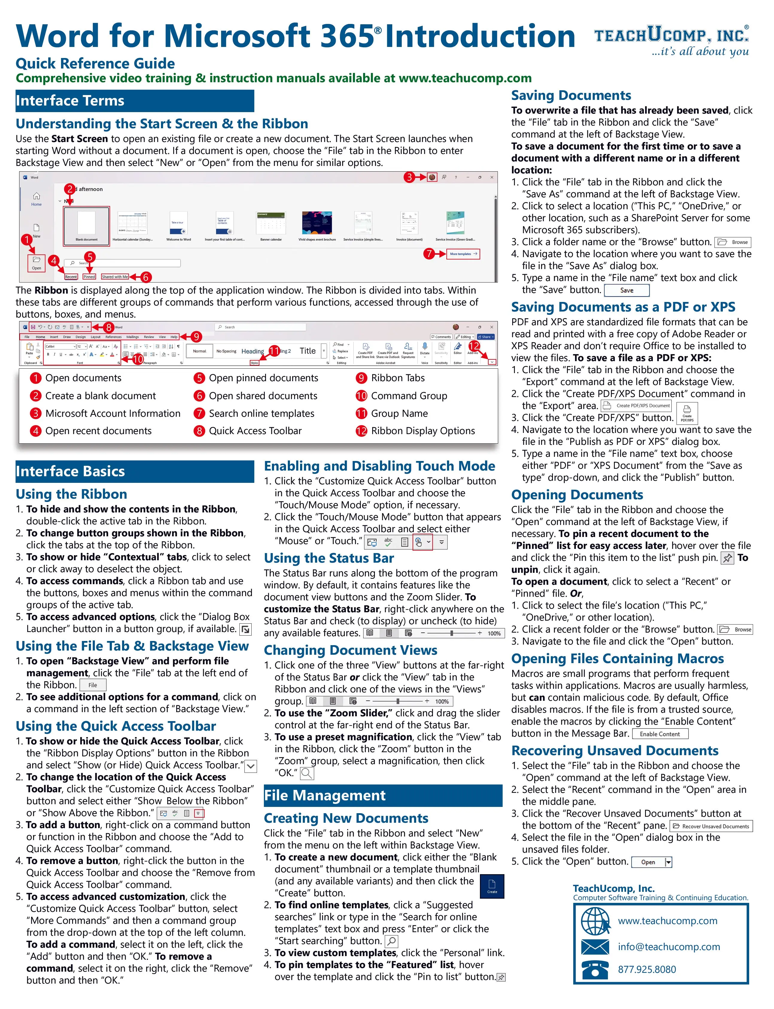 Word for Microsoft 365 Introductory Quick Reference Guide