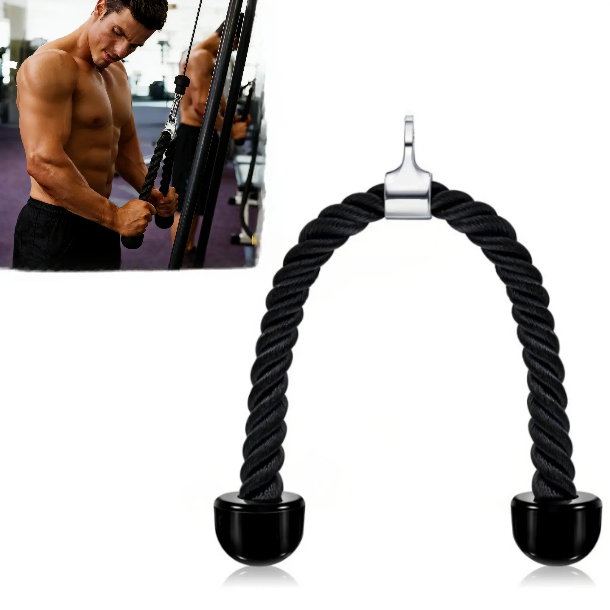 Tricep Rope, 27-Inch Heavy-Duty Braided Nylon Cable Machine Attachment, Double End with Non-Slip Grips for Home & Gym Strength Training, Gym Accessories, Home Gym Accessories