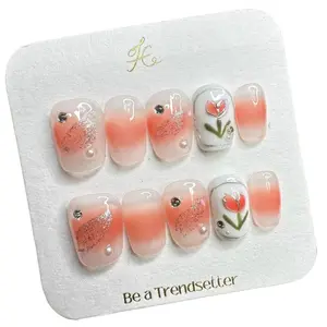 Y47 Pastoral romantic tulip blush blush hand painted hand wear nail art fake nails Multicolor