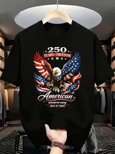 2026 USA 250th Anniversary Freedom Commemorative T-Shirt Men's Adult Crew Neck Comfortable Short Sleeve Micro-Stretchy Fabric Casual Street Style Multiple Sizes All Seasons Gift - Top, Menswear