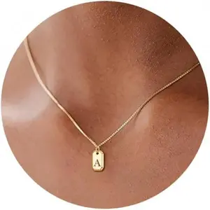 Gold Necklace for Women, Dainty  Plated Letter Pendant Necklace Non Tarnish Gold Jewelry Initial Necklace for Women Trendy Personalized Name Choker Tag Gift Gold Women Jewelry