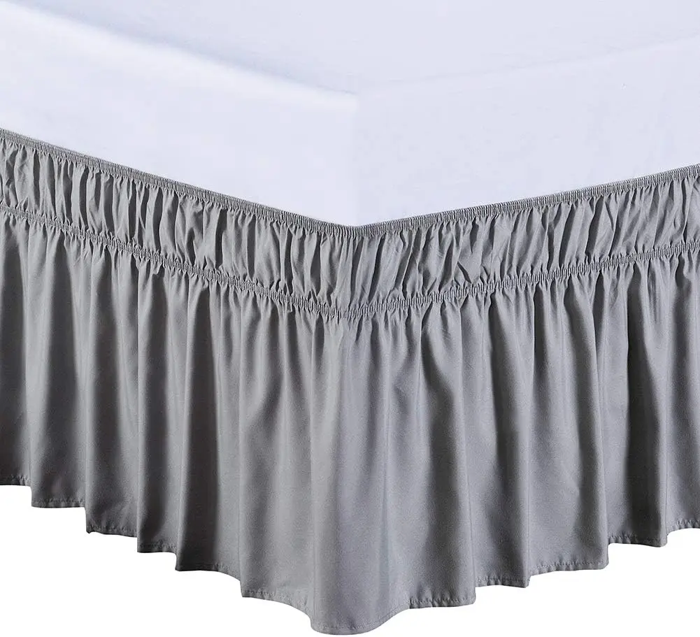 Wrap Around Bed Skirt Sides Elastic Dust Ruffled 16 Inch Tailored Drop,Easy to Install Fade Resistant-Grey, Queen/King|-Side Elastic Dust Ruffle, Ruffled, Easy to Install, Fade Resistant & Machine Washable