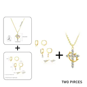 TEWIKY 3 Pairs Hoop Earrings/Crown cross Necklace Set Dainty Stud Earrings Trendy Small Hypoallergenic Dangle Cartilage Huggie Hoop Earrings For Women Girls For Easter