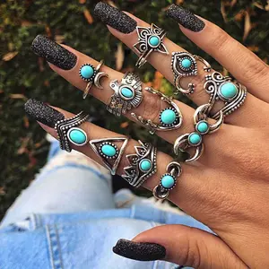 Lot of 60 Pieces of Antique Bohemian Silver Rings Mixed with Women's Stone Retro Style Small Accessories From The United States