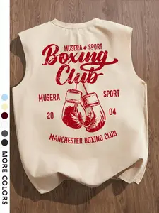 Men's Trendy Casual Sporty Sleeveless Vest, Sleeveless Sporty Design, Boxing Graphic Print, Perfect for Summer Vacation Friend Gatherings Daily Wear Comfortable Men's Top, Sportswear Tank Top