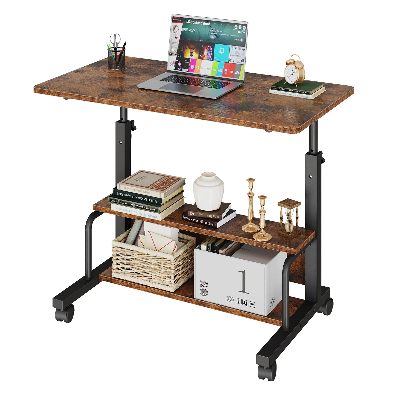 Sweetcrispy Laptop Desk Adjustable Desk Small Standing Desk Home Office Desks for Small Spaces Portable Desks Table for Bedrooms,Mobile Rolling Computer Work Desks on Wheels