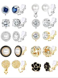 Faux Pearl & Rhinestone Decor Ear Clip, Non Piercing Earrings, Flower Design Fake Earrings, Fashion Jewelry for Party, Daily Clothing Decor, Trendy All-match & Exquisite Jewelry for Birthday Gift