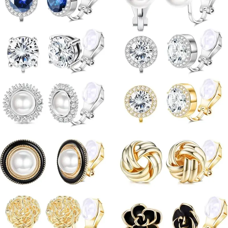 Faux Pearl & Rhinestone Decor Ear Clip, Non Piercing Earrings, Flower Design Fake Earrings, Shining Earrings, Fashionable Earrings, Fashion Jewelry for Party, Daily Clothing Decor, Trendy All-match & Exquisite Jewelry for Birthday Gift, Earrings Set