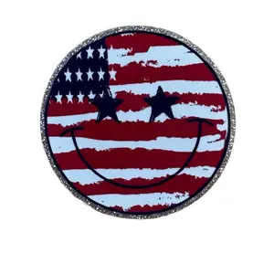 Acrylic Add On for Badge Reel - Patriotic American Flag Smiley Design with Velcro & Sticker Adhesive Options