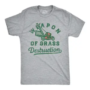 Mens Weapon Of Grass Destruction T Shirt Funny Lawn Mower Joke Tee for Guys Mens Funny T Shirts Cool Vintage Fashion T-Shirt Gift Classic Menswear Funny Sarcastic Short Sleeve Novelty Tees for Guys Light Grey