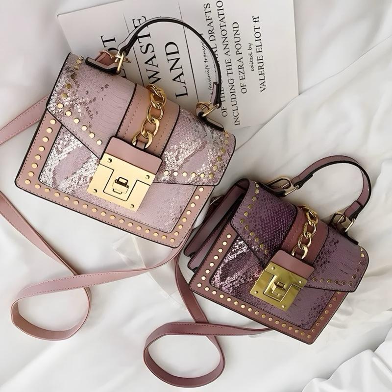 Pretti Trendi Studded Croc-Texture Mini Shoulder Bag with Chain Strap | Chic Everyday Crossbody