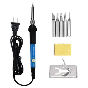 110V 60W Adjustable Temperature Soldering Iron Kit for Electronics Repair, 200–450°C Dial, 5 Replaceable Tips, Stand & Sponge