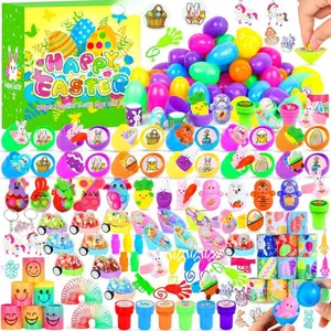 Summer Spring Mother's Day Gift - 120 Pcs Pre-filled Plastic Easter Eggs with Assorted Toys Stickers for Kids, Boys & Girls, Easter Theme Basket Filler