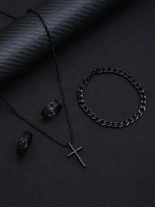 Men's Minimalist Jewelry Set, Trendy Pendant Necklace & Ring & Bracelet, Fashionable Matching Jewelry Set As Gift for Men