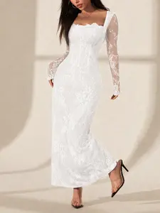 Timeless White Lace Maxi Dress | Versatile and Elegant for Every Occasion - Party, Wedding, or Casual Look Long Sleeves Formal Wear Women Womenswear #FashionGoals #MaxiDress