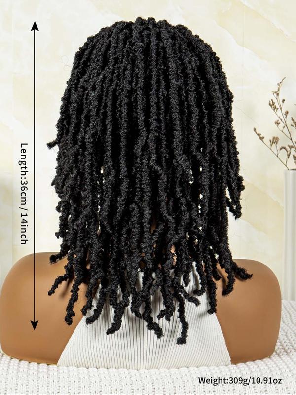 14 Inch Short Afro Dreadlock Braided Wigs for Women, Afro Curly Braided, Gorgeous Fluffy Kinky Wigs with Baby Hair Bangs, Synthetic Locs Crochet Hair for Party, Daily Use