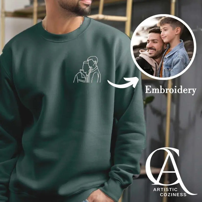 Personalized Photo Embroidery Sweater, Photo Outline Sweatshirt, Embroidered Sweater, Gift for Dad, Father's Day Gift, Fathers Day Shirt