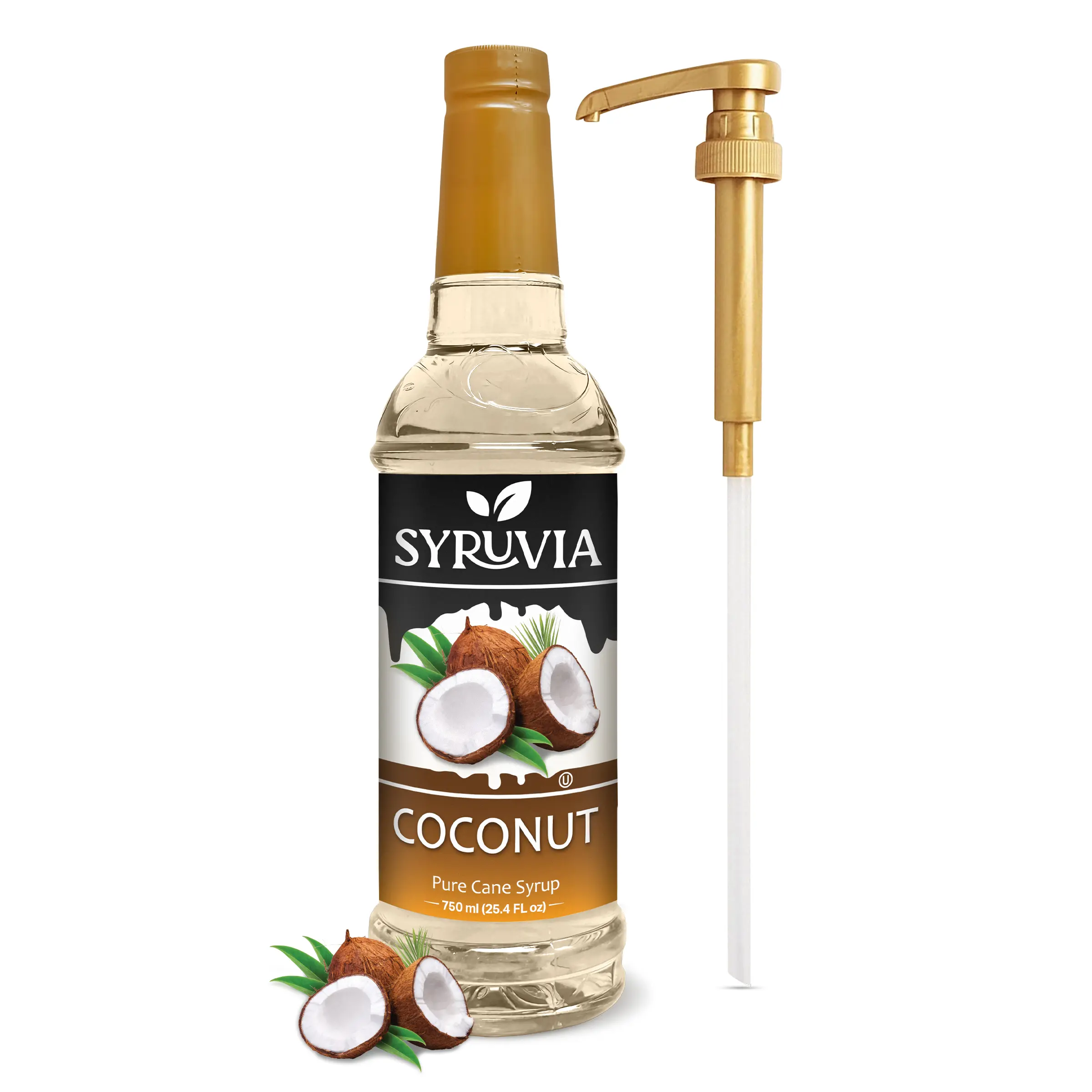 Syruvia Coconut Coffee Syrup, 25.4 fl oz – Premium Flavoring, Kosher and Gluten-Free. Perfect for Drinks, Sodas, Shakes, Desserts, and More, with Pump
