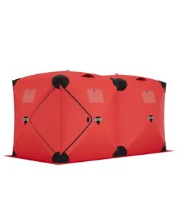 GARVEE Portable Ice Fishing Shelter - Spacious 3/4/6/8 Person Pop-Up Ice Fishing Tent - Durable and Weather Resistant Winter Fishing Shelter - Lightweight and Easy to Set Up - Red/Blue/Orange