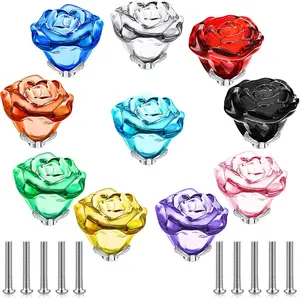 10 count Dresser  Knobs 30mm Glass Pull for Cabinets and Drawers Knobs for Dresser Drawers and Kitchen(Rose Flower Style)