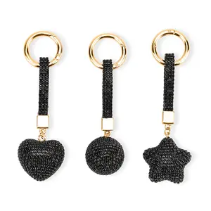 Shop LC Black Glass and Crystal 3-piece Set Heart  Star and Ball Keychain in Goldtone