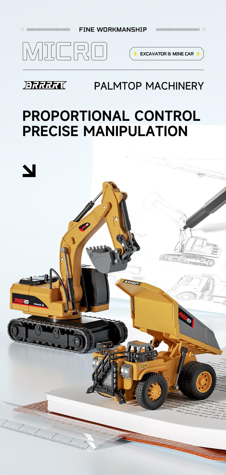 BRRRRT 1/64 Mini Forklift Toy,Remote Control Excavator and Dump Truck Full Proportion Toy Set with Lights and Sounds for Adults Kids Boys and Girls RC Construction Vehicles