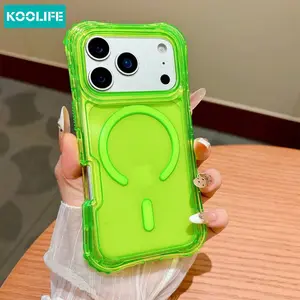 Koolife 1pc Neon Green MagSafe Phone Case for iPhone 17/16/15/14/13 Pro Max Plus, 3-in-1 Four-Corner Shockproof Matte Skin-Touch Protective Cover, Must-Have!