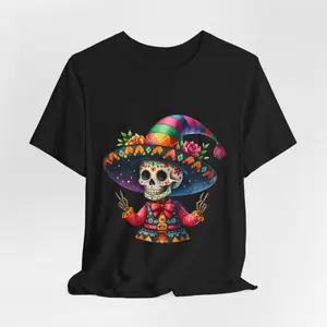 Colorful Sugar Skull in Sombrero Tee | Day of the Dead Mexican Skull Shirt