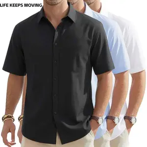 LIFE KEEPS MOVING Lightweight Solid Color Short-Sleeve Shirt Set (3/2/1 piece), breathable and skin-friendly, casual yet suitable for business, versatile for both office wear and outdoor outings, maintaining a neat and polished look.