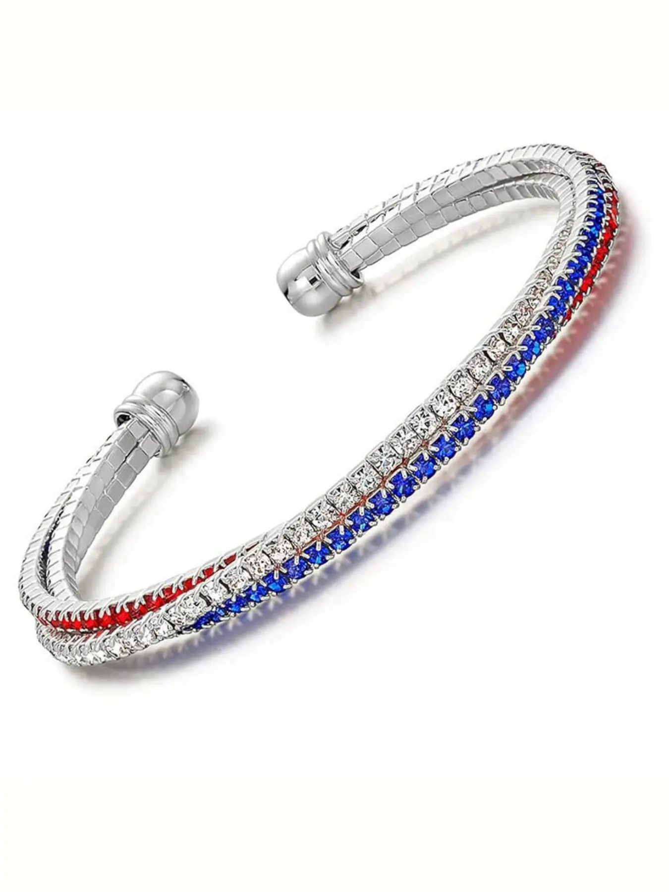 American Flag Bracelet Gift, Blue Patriotic Chain, July 4th Independence Day Jewelry, Water Drill Design