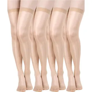 4 Pairs Shiny Thigh High Stockings Shimmery Silk Sheer over the Knee Stockings for Women Halloween Cosplay