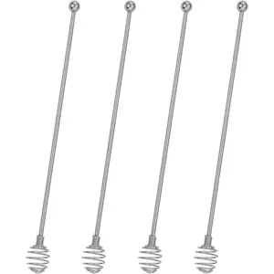 Coffee Stir Sticks,Burlihome Stainless Steel Swizzle Sticks 4Pcs Reusable Beverage Stirrers with Honey Shape BURLIHOME