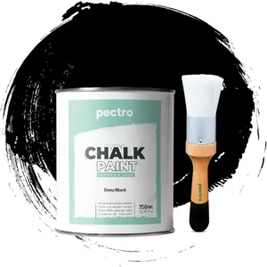 Black Chalk Paint for Furniture 25 fl.Oz. (750ml) + Special Brush - Furniture Paint no Sanding or Priming - Chalk Finish Wood Paint - DIY Projects Home Decor & Improvement (DEEP Black)