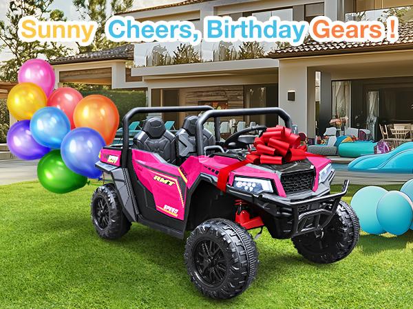 FUNTOK 24V Kids Electric Car for Kids, 2 Seater UTV Electric Car with Remote Control, 4x200W Motor, 4WD/2WD, Max 5 MPH, LED Lights, Music, Bluetooth, Electric Car for Boys & Girls Steering Wheel