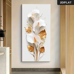 1Pcs Modern Minimalist White Calla Lily with Golden Leaves Unframed Canvas Wall Art Painting for Living Room Bedroom Home Decor Wall Art