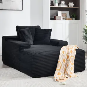 Oversized Chaise Lounge Chair Indoor, 67" Upholstered Corduroy Couch with 3 Pillows,Comfy Fluffy Cloud Couch,Modern Deep Seat Sofa,Single Sleeper Sofa Bed for Livingroom,Bedroom, No Assembly Required, Black