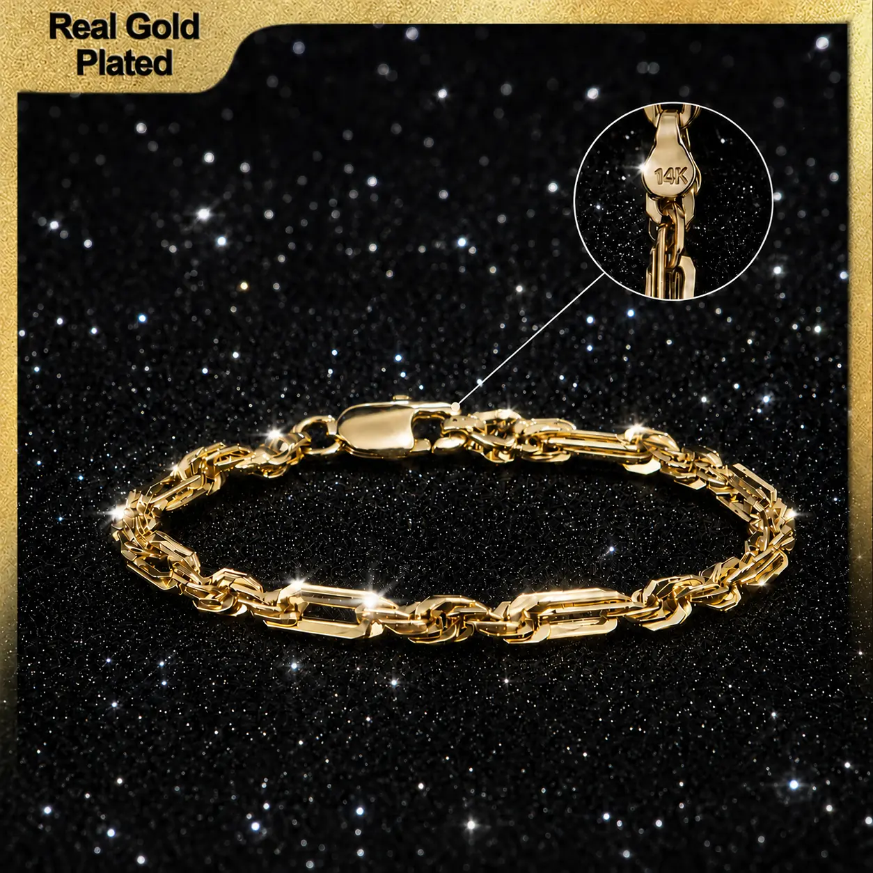 Holylegend 14K Real Gold-Plated Milano Rope Chain Bracelet, 14K Gold Plated Diamond Cut Rope, Simple Twist Link Bracelet,Hip Hop Jewelry, Classic Rope Link Bracelet, Gift Ready,Father's Day Gift