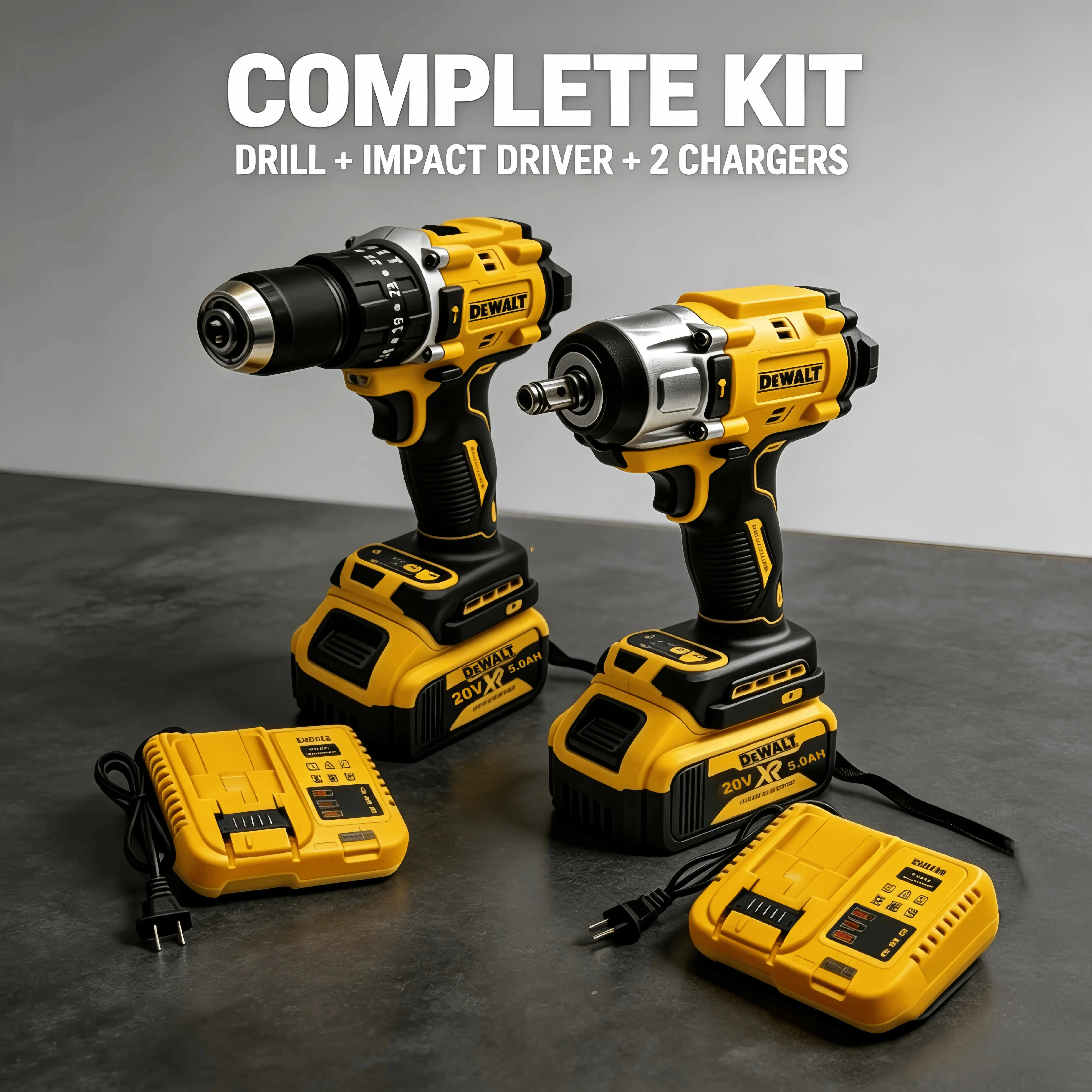 【DEWALT】 Cordless Power Tool Combo Set - 1/2-In High-Torque 3-In-1 Precision Wrench & Drill, Wall Drilling, Screwdriving Functions, Ideal for Outdoor Work & Home Fixes, Great Gift for Dads