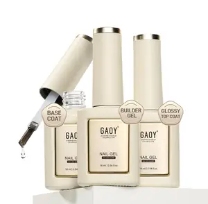 GAOY Gel Top Coat, Builder Gel and Base Coat Set, 16ml 3 Pcs Clear Glossy No Wipe Combination for Long Lasting UV Light Cure Nail Art DIY