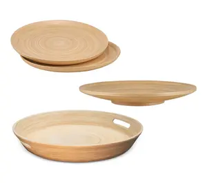 Lexa Bamboo 4 Piece Serving Tray & Plate Set Lexa Bamboo 4 Piece Serving Tray & Plate Set